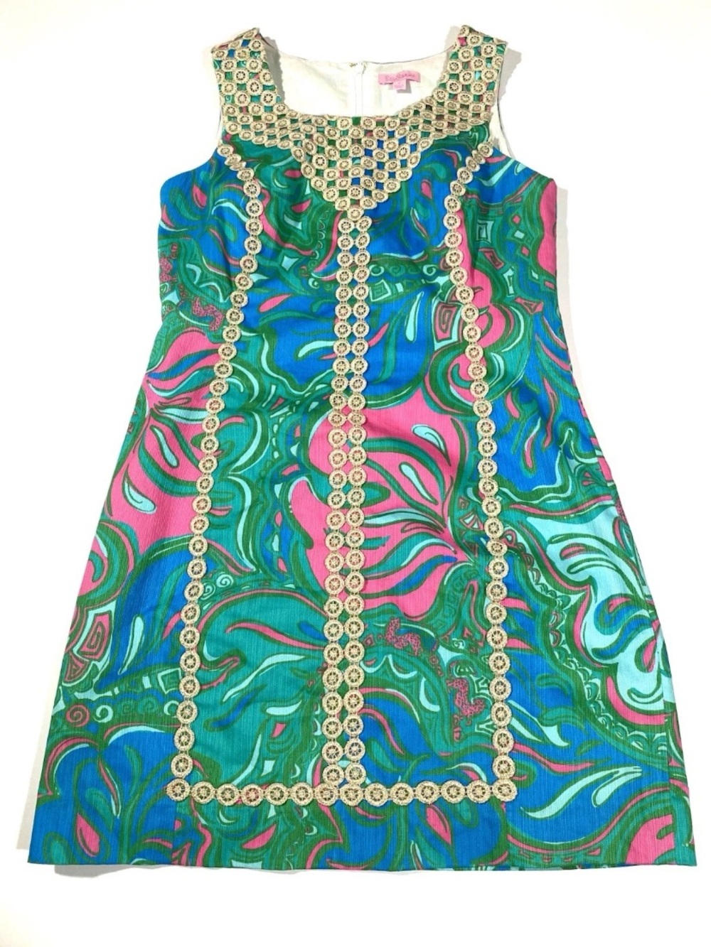 Lilly Pulitzer MacFarlane Gold Lace Multi Lilly Lounge sz 8 Shift Dress